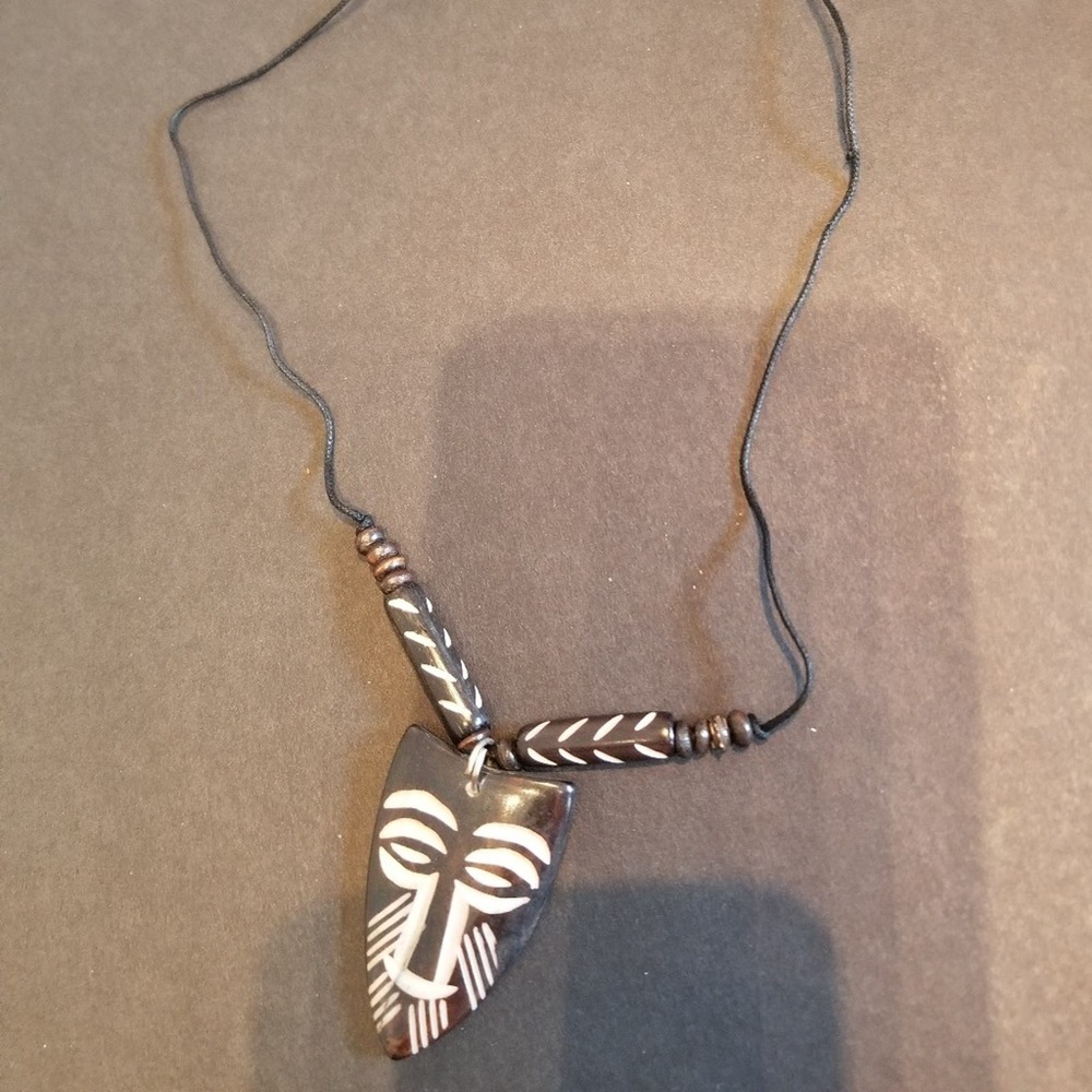 Carved Warrier‎ Mask  New Boho Necklace